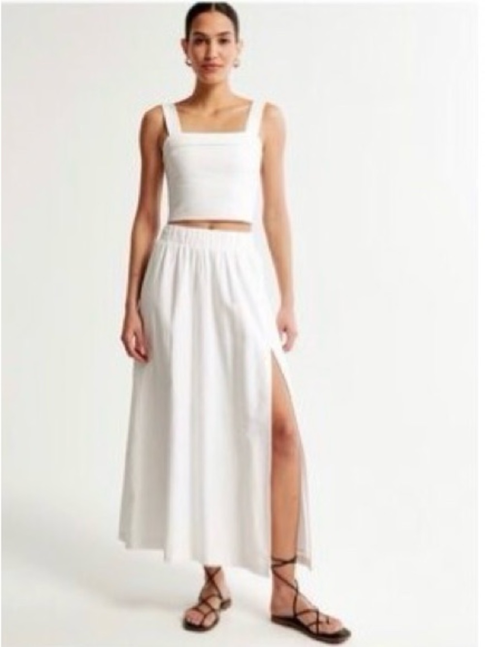 Abercrombie & Fitch White Maxi Skirt Elastic Waistband Side Slit Small linen